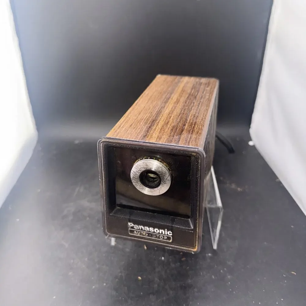 Vintage Panasonic KP-77 Electric Pencil Sharpener Auto-Stop Woodgrain Works!